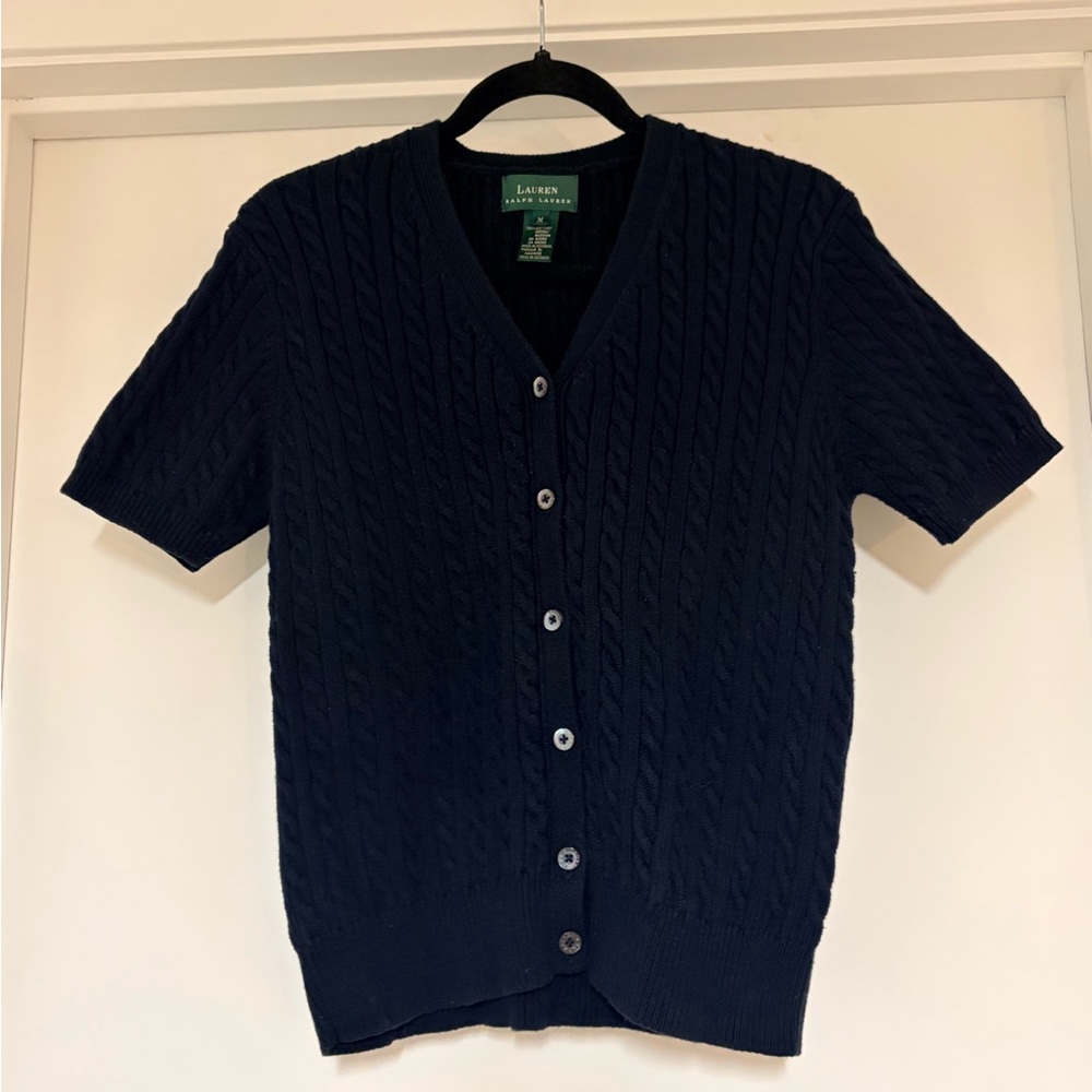 Ralph Lauren Navy Cable Knit Short Sleeve Cardigan - Picture 4 of 6